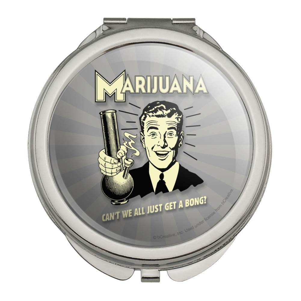 GRAPHICS & MORE Marijuana Can't We All Just Get a Bong Funny Humor Retro Compact Travel Purse Handbag Makeup Mirror