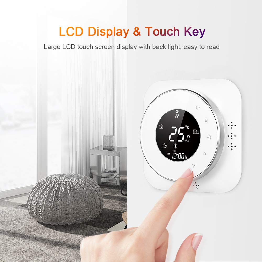 95-240 V Wi-Fi Smart Termostato programmabile 5 + 1 + 1 Sei periodi Controllo vocale APP Retroilluminazione Scaldabagno LCD Regolatore termico compatibile con Amazon