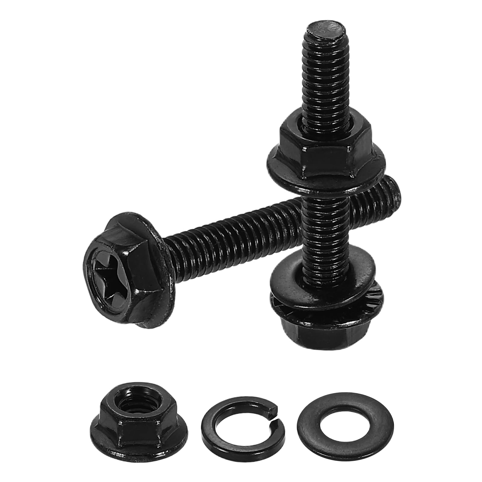 sourcing map M4 x 25mm Phillips Flanged Hex Head Bolts, 20Pcs 304 Stainless Steel Flange Hexagon Screws with Nuts, Flat & Lock Washers, Fully Threaded, for Machinery Industry Home, Black — image 1