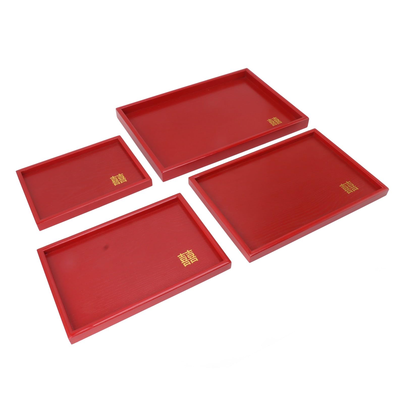 Bandeja de Servicio de Madera roja de Estilo Chino, Bandeja para té y Aperitivos de Boda, Bandeja Artesanal para Dulces de Fruta de Fraxinus mandshurica con Bordes elevados para (Cuadrada)