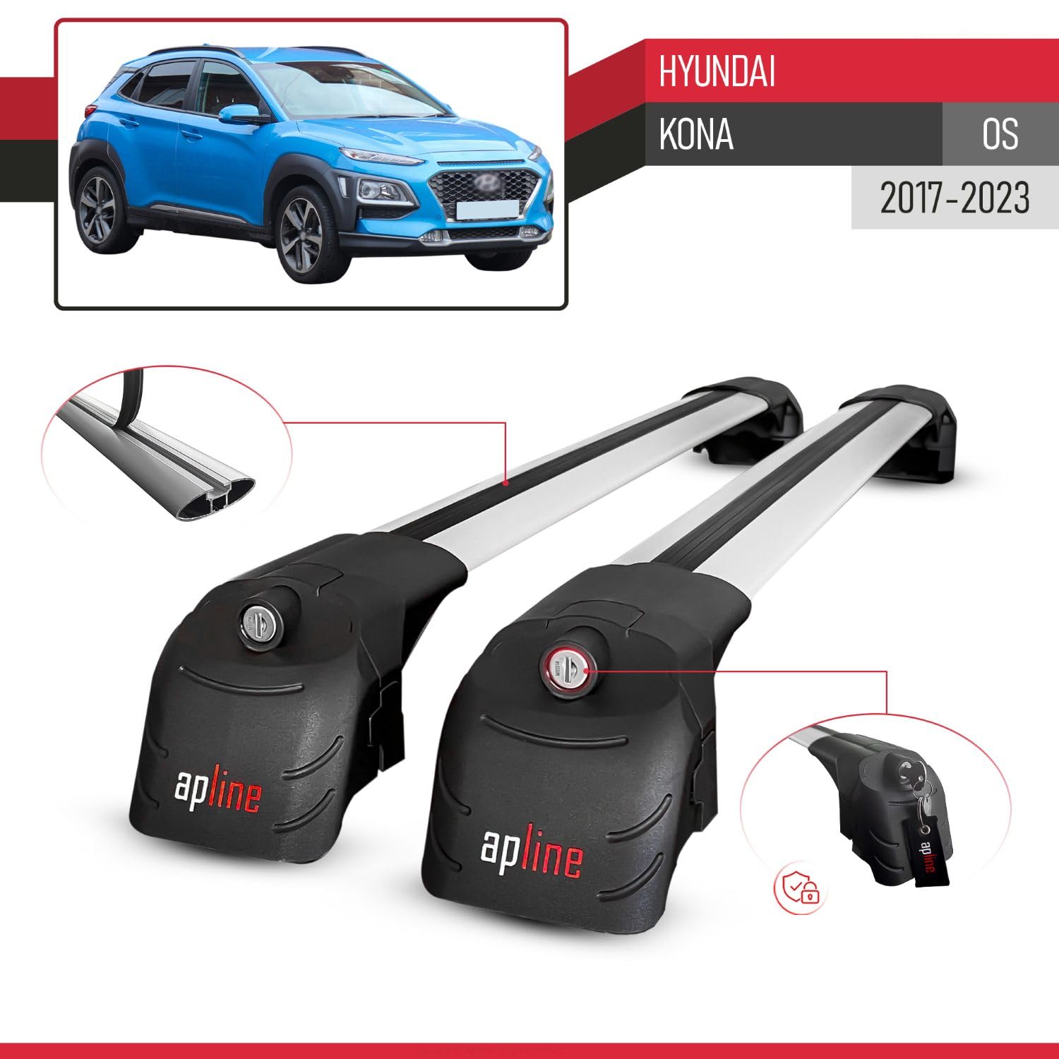 Compatibile con Hyundai Kona 2017-2022 Barre Portatutto ACE-2 Portapacchi Barre Tetto GRIGIO
