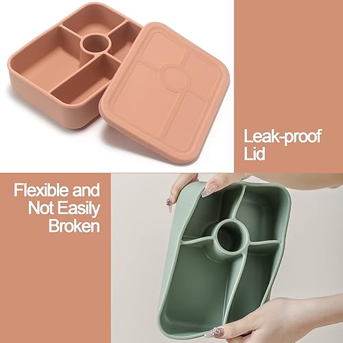 Miniatura 3 de YFBXG Lonchera Bento de silicona de 4 compartimentos con contenedor de sacuce, a prueba de fugas, reutilizable, para ensalada, para adultos, color