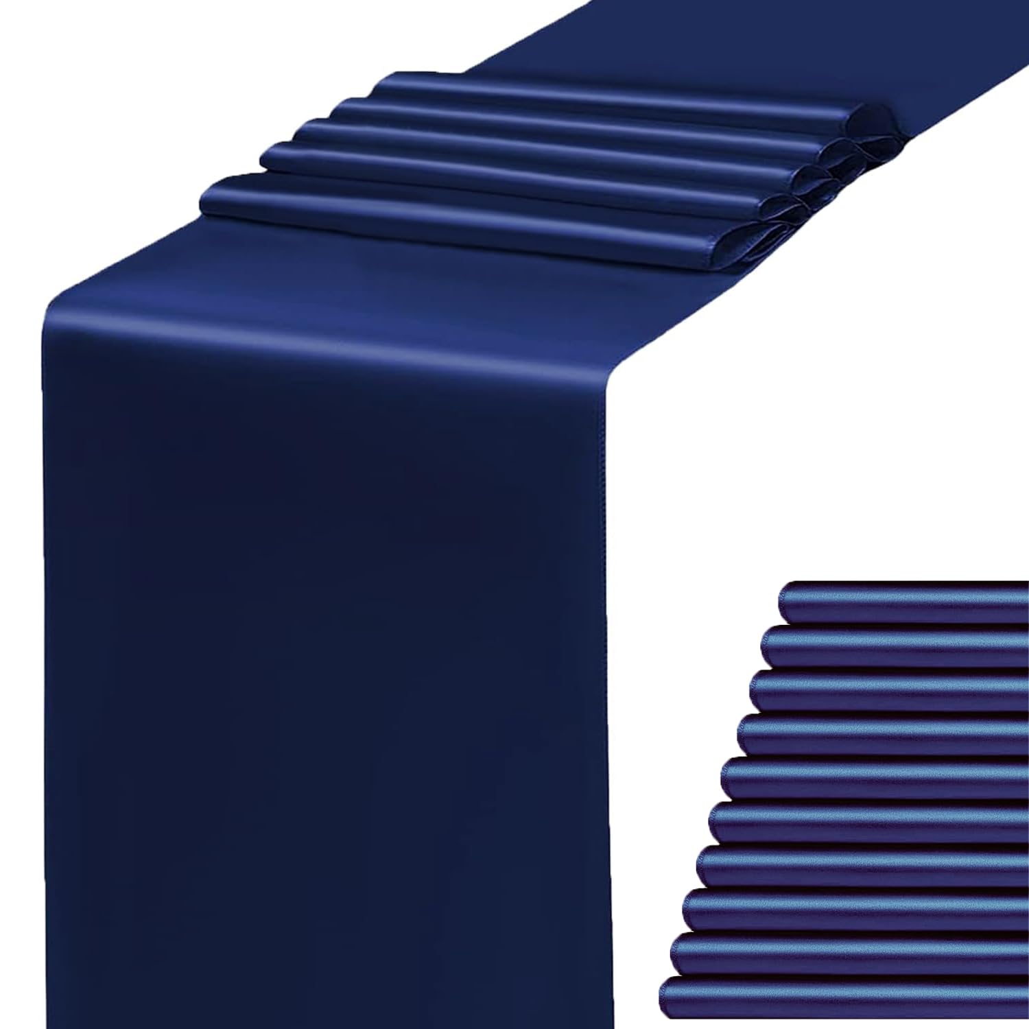 WENSINL Satin Navy Blue Table Runner 12 x 108 Inches Pack of 10 Long Table Runner for Party Wedding Birthday Anniversary Christmas Decorations