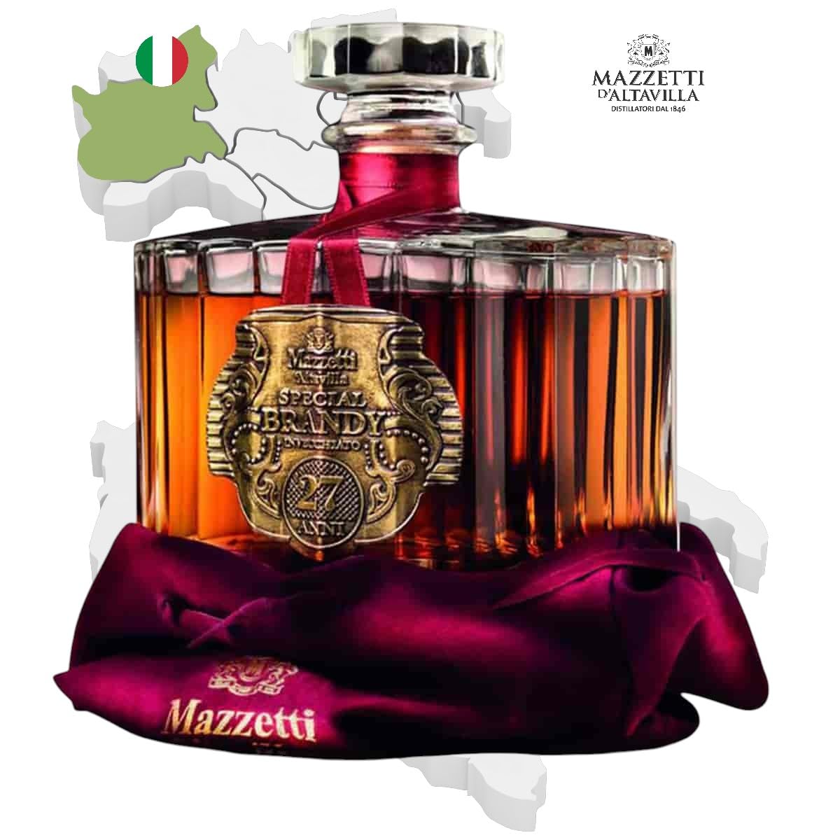 Mazzetti d’Altavilla Brandy Special Invecchiato 27 Anni – 27 Jahre gereift | Edler italienischer Weinbrand aus dem Piemont | 43% Vol. | 0,7 L Einwegflasche | Limitierte Premium Abfüllung