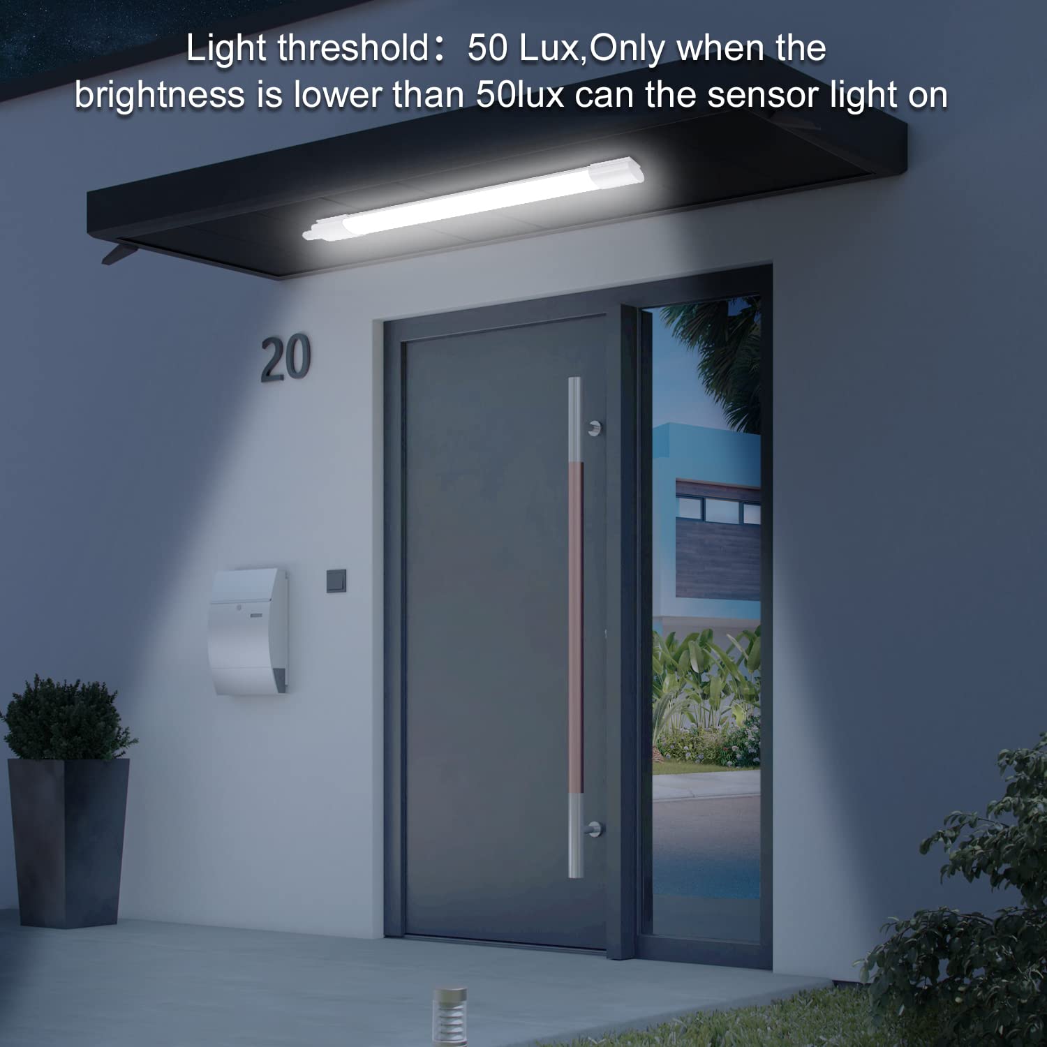 2 piezas LED luz a prueba de humedad con detector de movimiento 120CM, luz techo tubo LED 36W 4000LM, IP65 tubo, impermeable a prueba humedad lámpara difusor