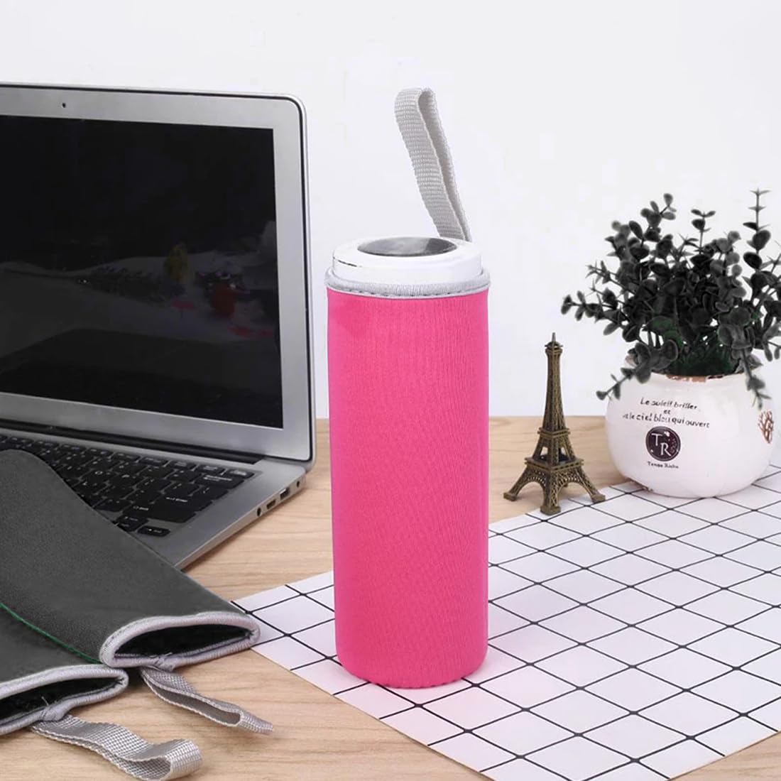 2 Pezzi Custodia in Neoprene per Bottiglie, Custodia per Bottiglia in Neoprene, 550ML Borsa Protettiva per Bottiglie Coperchio per Borraccia Acqua (Nero+Rosa)