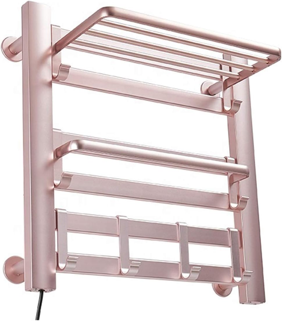 MatteTowel Warmer 6 Bars with Built-in Timer Wall Mounted Electric HeatedTowel Racks for Bathroom, Aluminum Alloy Hot Plug-in BathTowel Heater,Black (Pink