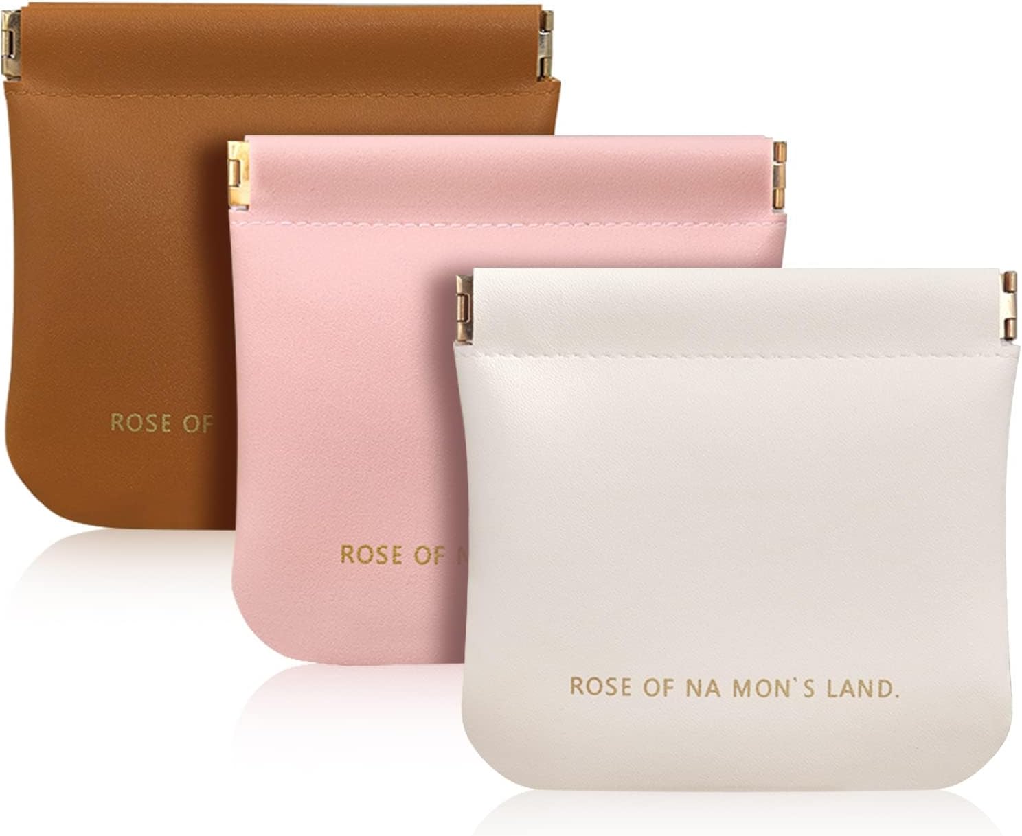 3PCS Cosmetic Bag Small Leather Pocket Cosmetic Bag Portable Mini Lipstick Storage Bag Waterproof Without Zip Squeeze for Cosmetics Headphones Jewellery Storage(Apricot, Pink, Brown)