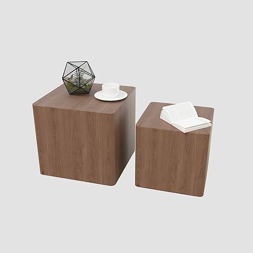 Miniatura 8 de BynJoo Mesa auxiliar cuadrada anidable, mesa auxiliar de madera para sala de estar, dormitorio, sofá, mesa auxiliar de 15.75 pulgadas, juego de 2