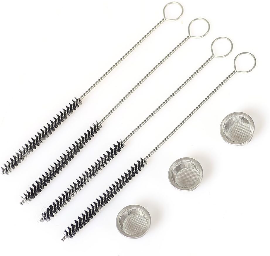 Hotsale 0.5 inch Diameter Crystal Tobacco Pipe Screen Crystal Tobacco Pipes Stainless Steel Mental Filter Brushes for Crystal Smoking Pipe (3creens&4 brusheses)