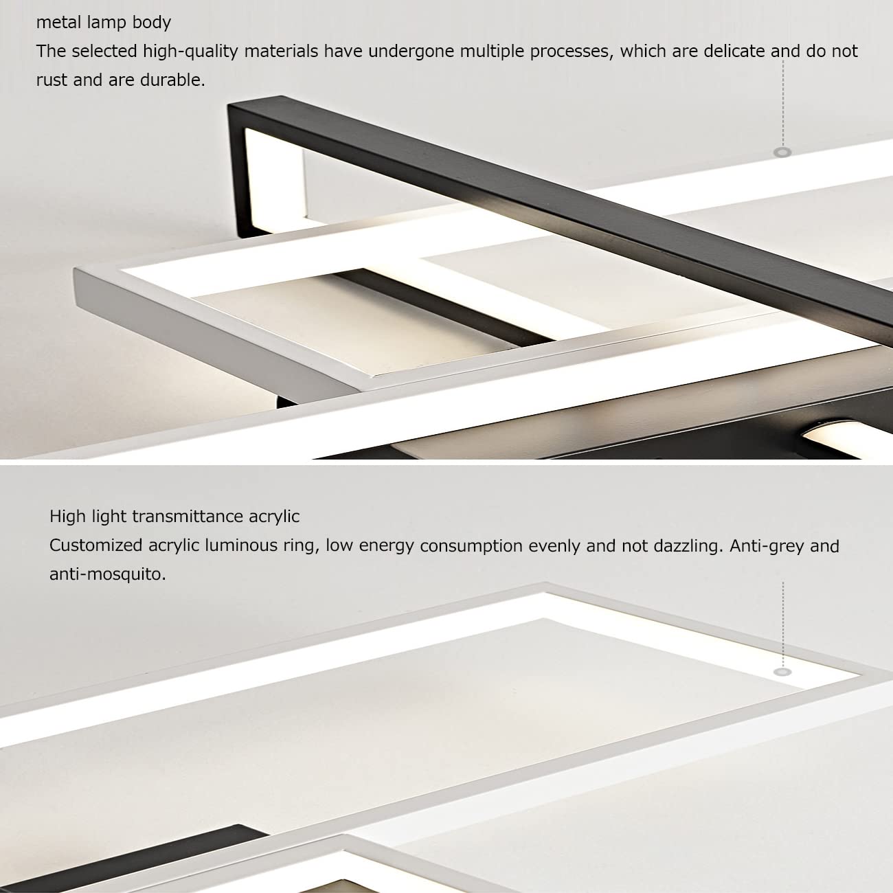 Lampa sufitowa LED do sypialni, jadalni, kuchni, salonu, prostokątny design, lampa sufitowa z akrylowym kloszem