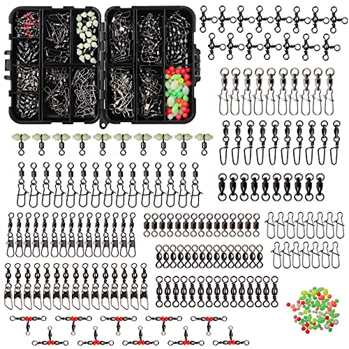 Jshanmei Fishing Swivels Kit - Ball Bearing Swivel, Rolling Barrel Swivel, Crossline Three Way Swivel, Duo Lock Snap, High Strength Fishing Line Connector For Bass Trout Saltwater Freshwater #TOP5