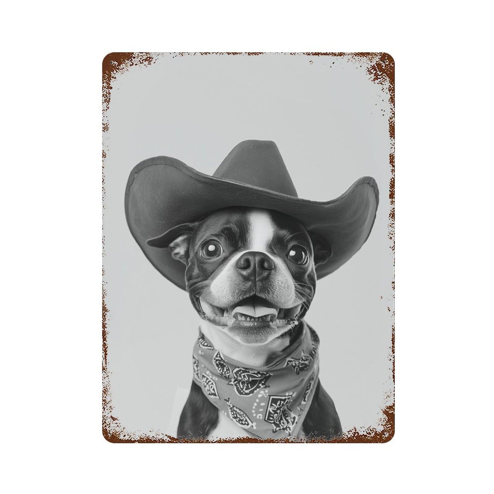 xiaoxiaoshen Boston Terrier Cowgirl Art Print Wall Decor Art Metal Tin Poster Modern Home Decor Art Home Bar Shop Decorations Vintage Sign 40x30cm