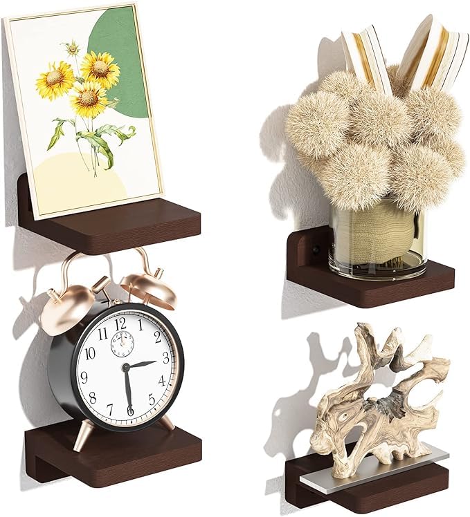 OXMIC Small Floating Shelves, Set of 4 Brown Wall Shelves for Decor & Storage,Shelves for Wall Decor & Storage | Mini Display Shelf for Living Room, Bathroom, Kitchen & Bedroom Decor (B0DHNFHD2P) Amazon Price History, Amazon Price Tracker