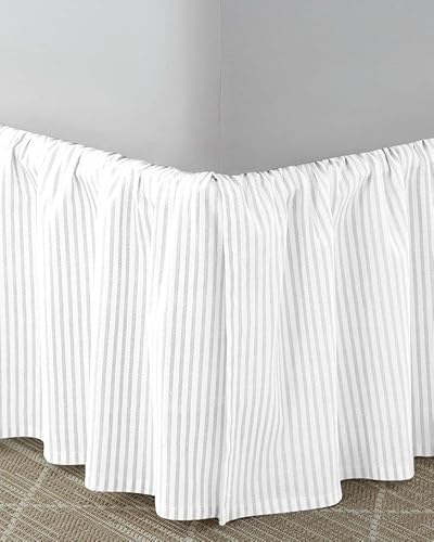 White 1 Pc Dust Ruffle Striped Bedskirt 800 Tc, 100% Egyptian Cotton Bed Skirt Olympic Queen 20-Inches Striped Pattern With Split Corners #TOP1