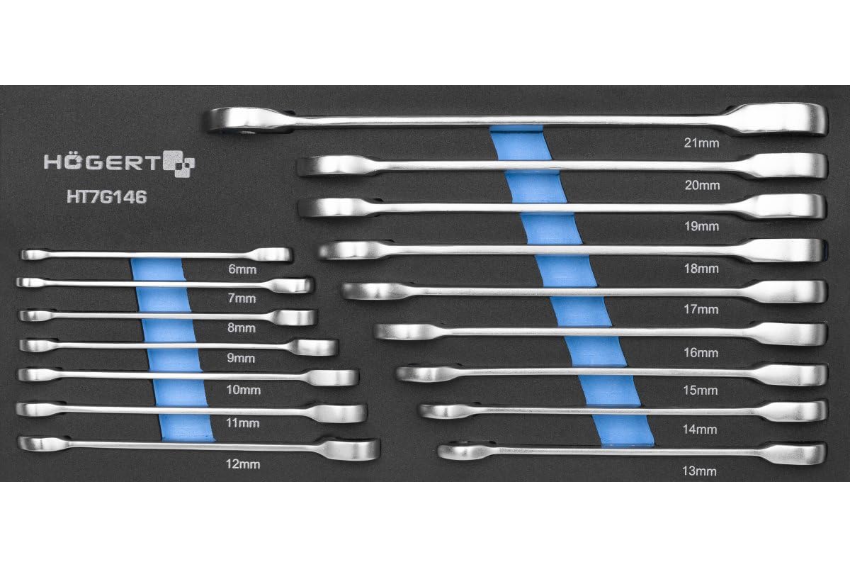 Hogert Technik HT7G146 Zestaw podwójnych kluczy oczkowych z grzechotką