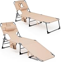 Vista 1 de Goplus Silla bronceadora, silla de playa plegable con agujero para cara y brazo, 5 posiciones ajustables, almohada extraíble, bolsillo lateral