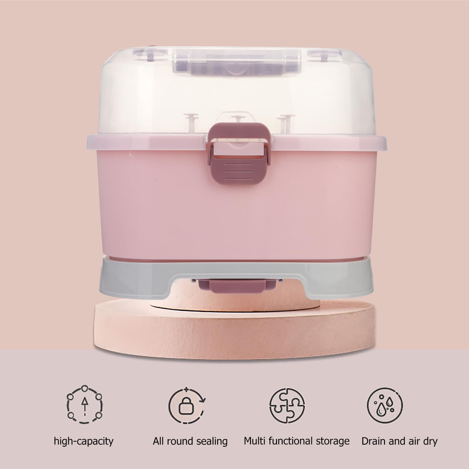 KOMBIUDA Babyflaschen Organizer, Tragbare Aufbewahrungsbox aus Pp in Rosa | Großes Fassungsvermögen, für Zuhause und Reisen, für Milchflaschen und Stillzubehör