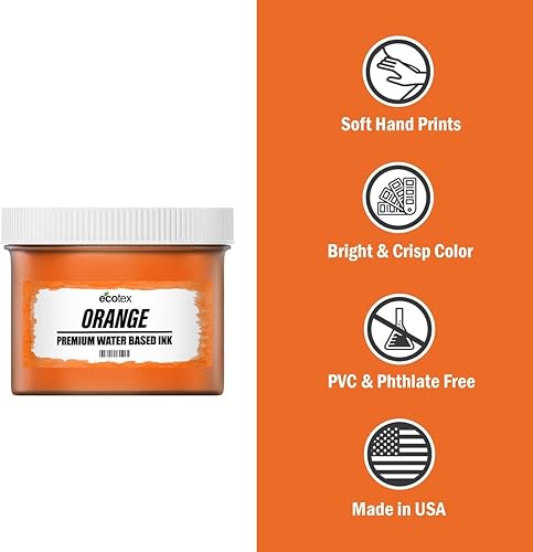 Miniatura 2 de Ecotex - Tinta de serigrafía a base de agua naranja (cuarto de galón - 32 onzas), tinta de tela, tinta de serigrafía de seda, tinta de tela suave o