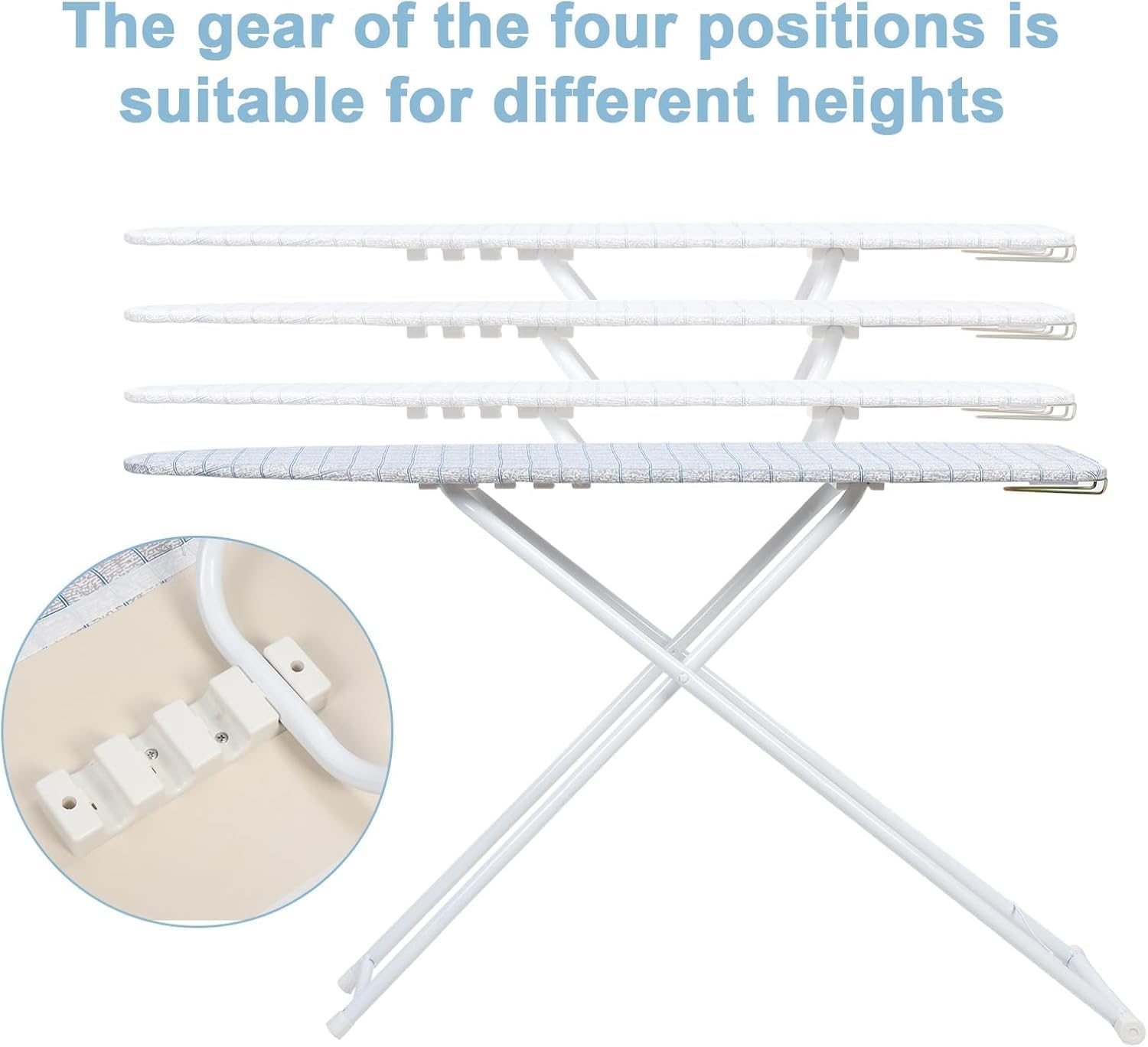 Ironing Board Full Size, 42 inch Foldable Ironing Board with Heat Resistant Cover, Anti-Slip Feet Iron Board, 4 Adjustable Heights Iron Board for Home Laundry Room