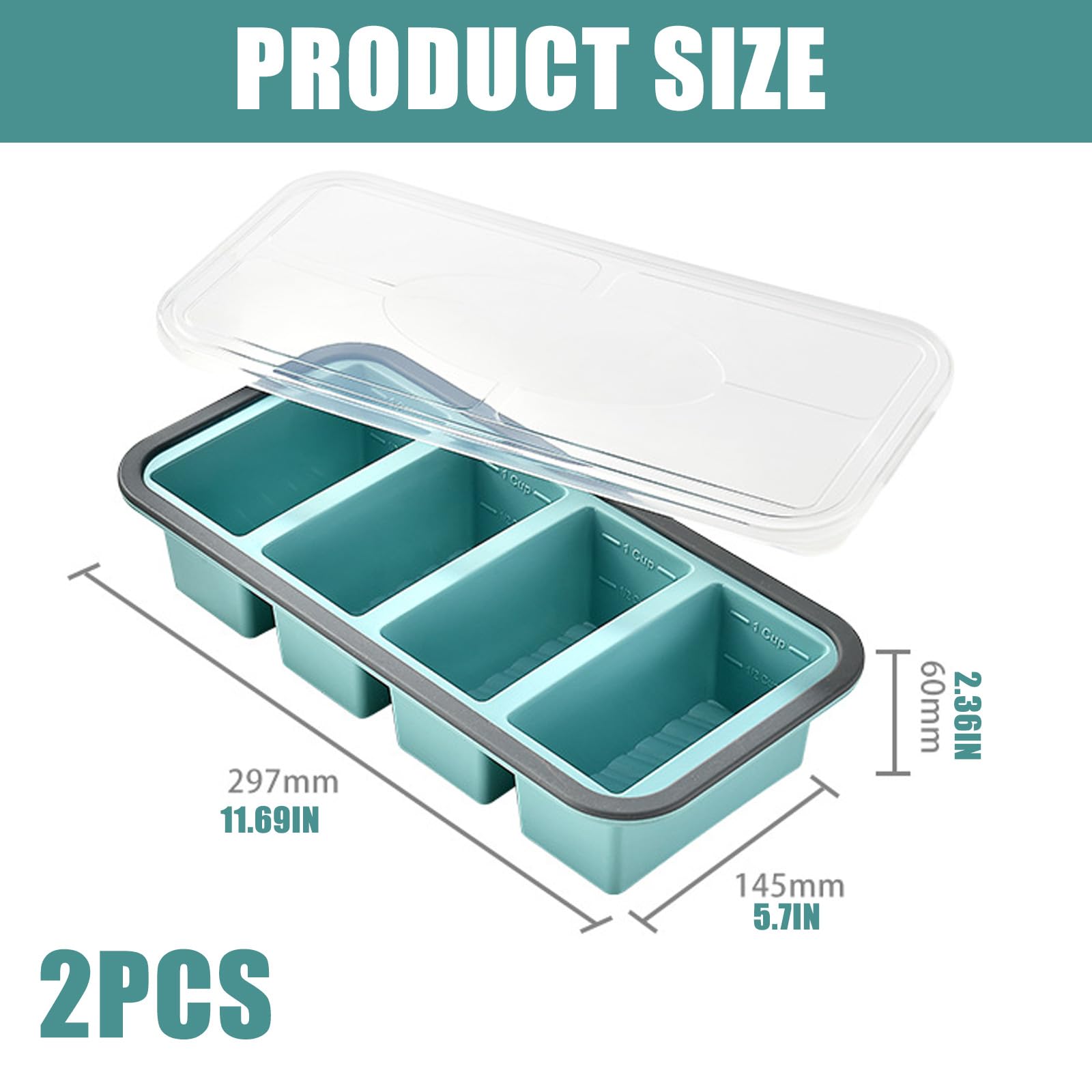 Lot de 2 moules de congélation en silicone - 250 ml - Extra larges - Avec couvercle - Sans BPA - Passe au lave-vaisselle - Pour soupe, sauce, bouillie de bébé, congeler des portions - Récipient