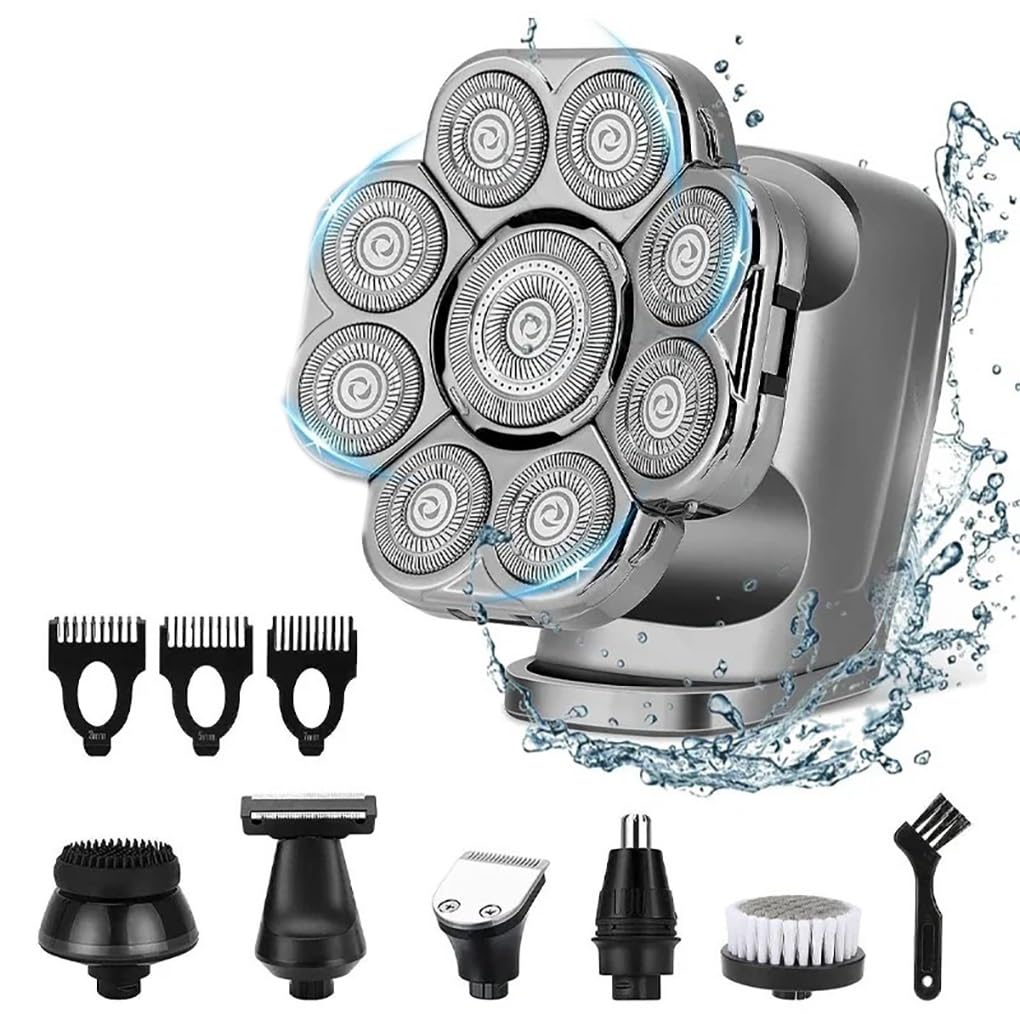 Rasoio elettrico da uomo, rasoio elettrico 9D per uomini calvi, 6 in 1, impermeabile, kit per toelettatura bagnato/asciutto