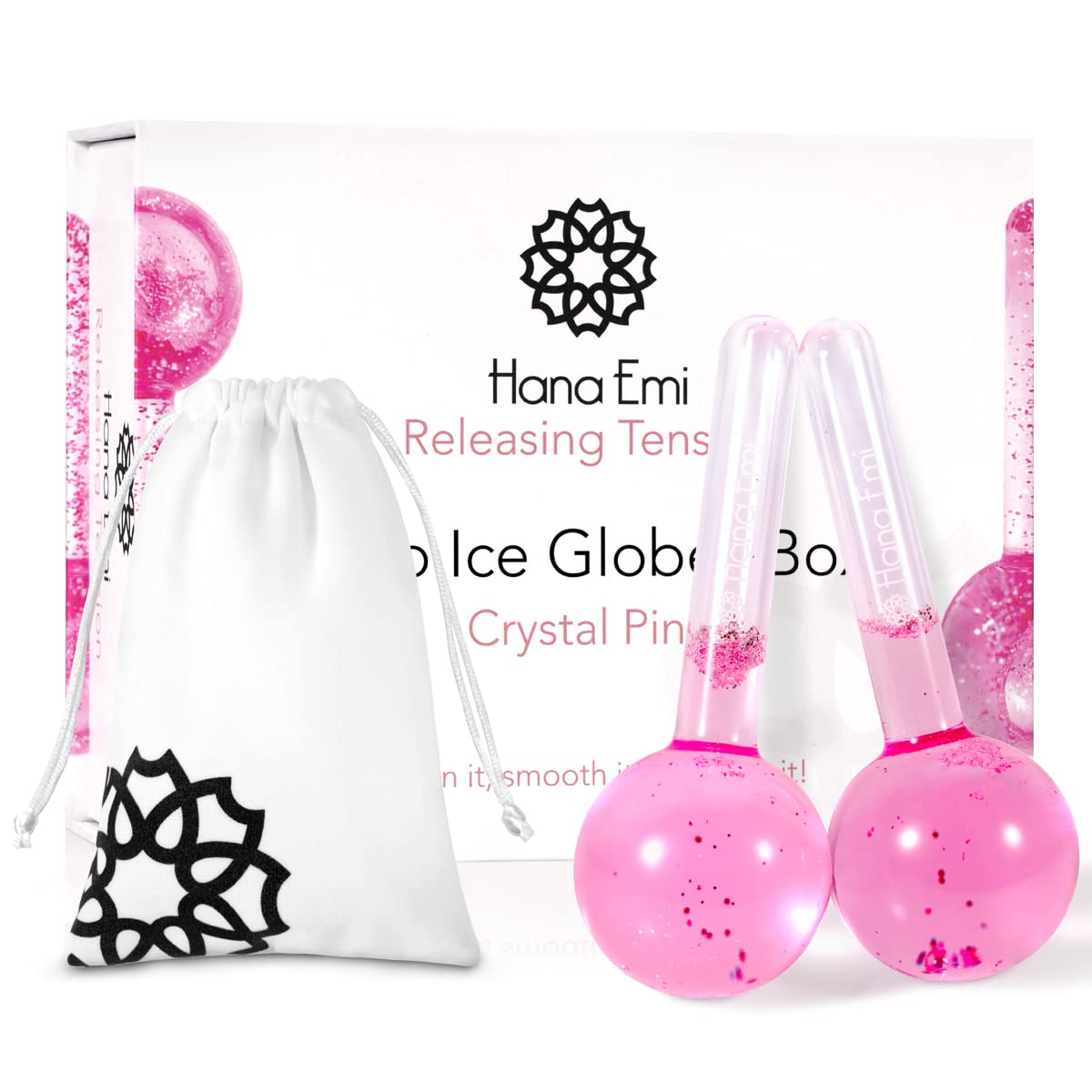 HanaEmi Ice Globes For Facials - 2 pcs Facial Globes Massager - Anti Aging - Beauty Daily Routine Cold Globes For Facials - Reduce Puffiness, Headaches And Red Areas - Anti-Ageing Ice Globes For Face - Pink
