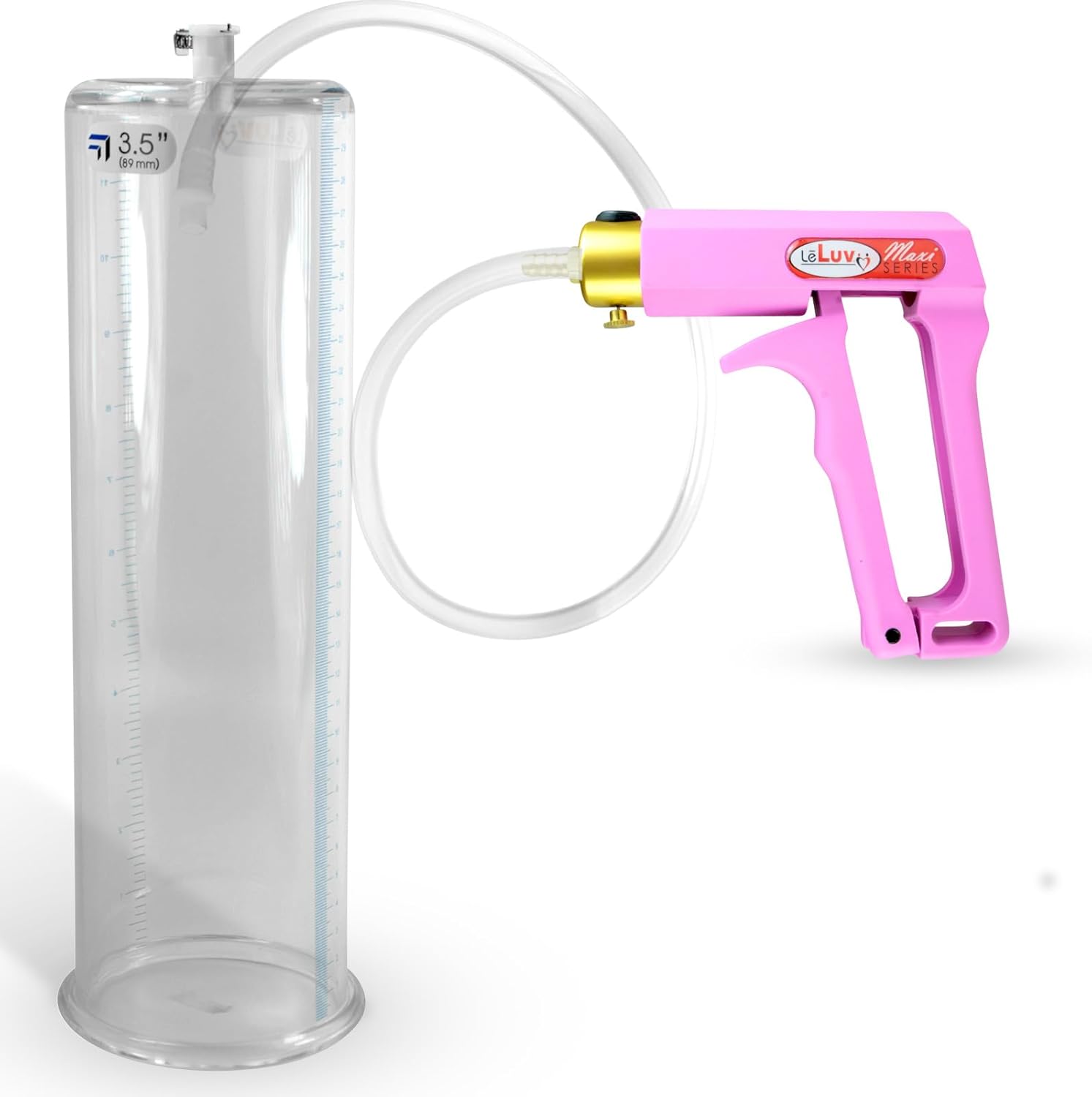LeLuv Penis Pump Maxi Pink Nylon Handle with Clear Hose - 12 inch Length x 3.50 inch Diameter Cylinder