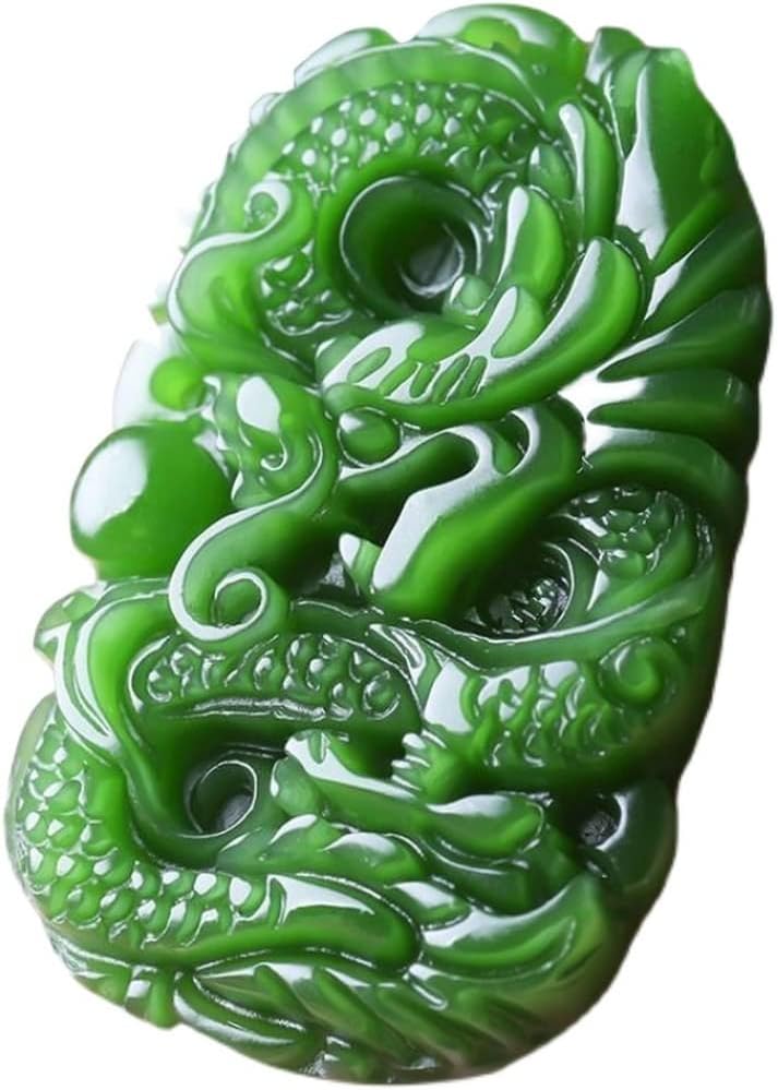 Natural Green Jade Hand Cut Dragon Pendant Necklace
