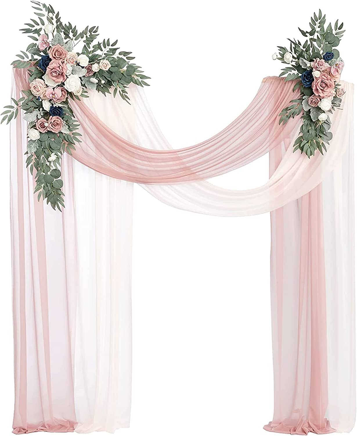 Hochzeitsbogen-Blumen enthalten 2 künstliche Blumengirlanden und 2 Chiffon-Vorhänge, Kunstblumen-Set for selbstgemachte Party-Empfangszeremonie-Hintergrund