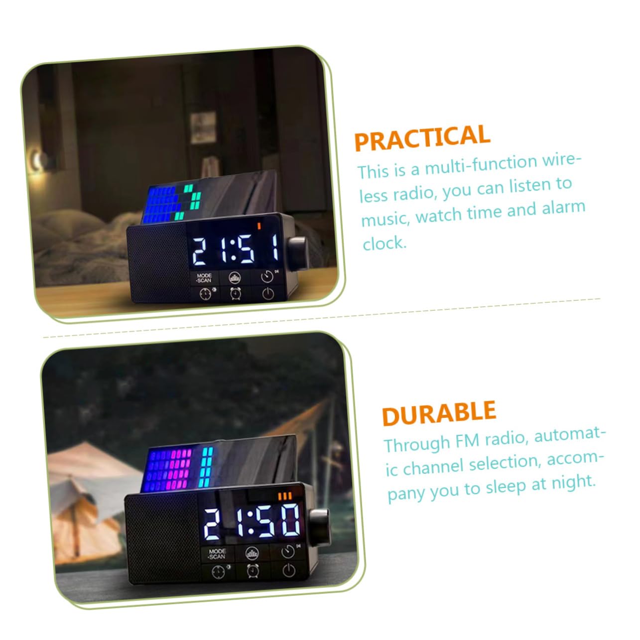VILLCASE Reloj Despertador Digital Inalámbrico con Altavoz y Función de Radio FM Diseño Retro Temporizador y Modo de Repetición para Mesitas de Noche