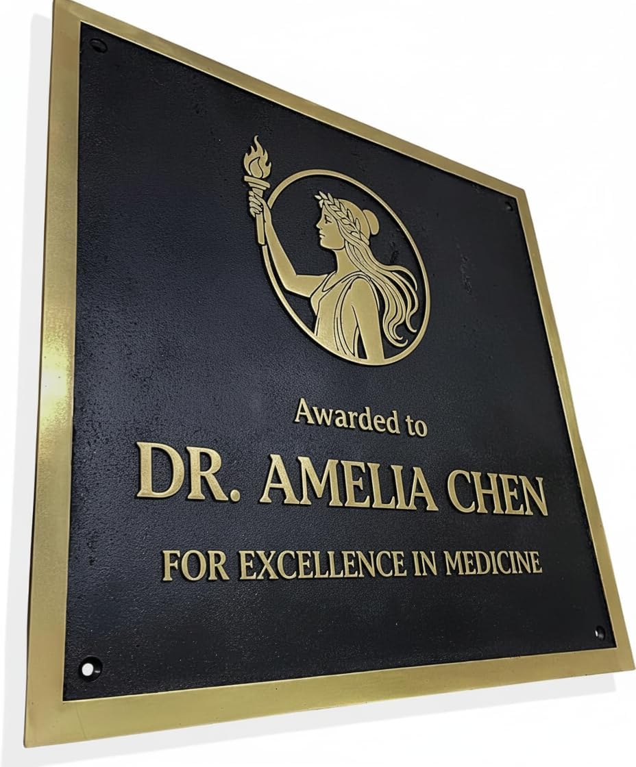 Personalized Black & Brass Plaque – Custom Engraved Metal Nameplate for Home, Office, or Hotel – Weatherproof Wall-Mount Sign with Elegant Gold Border (Brass with Black 15"x15"inch)