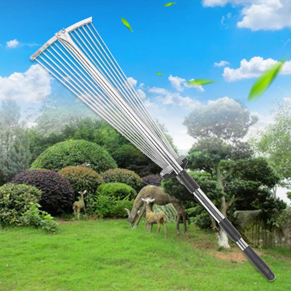 Shanrya Strumento di Pulizia del Giardino del rastrello di Foglie d' Pieghevole Regolabile telescopico del rastrello di Giardino