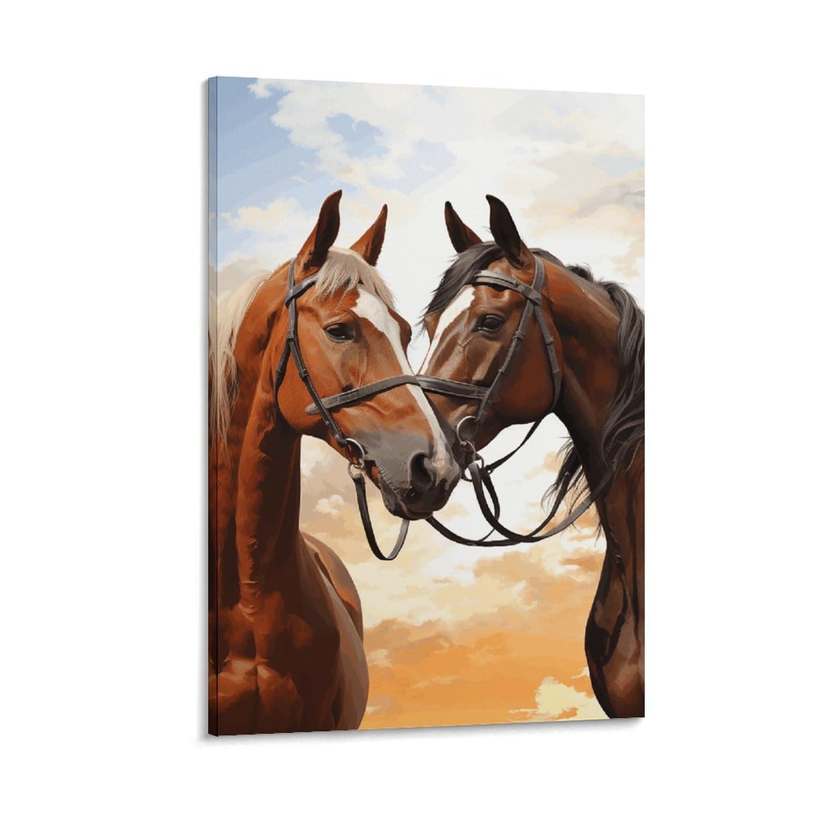 Canvas Wall Art for Living Room 16"x24" Modern Artwork Painting Pictures Hanging Canvas Prints Couple Horse Aesthetic Wall Art for Bedroom Bathroom Office Wall Art Print Decor Couple Horse Canvas Wal