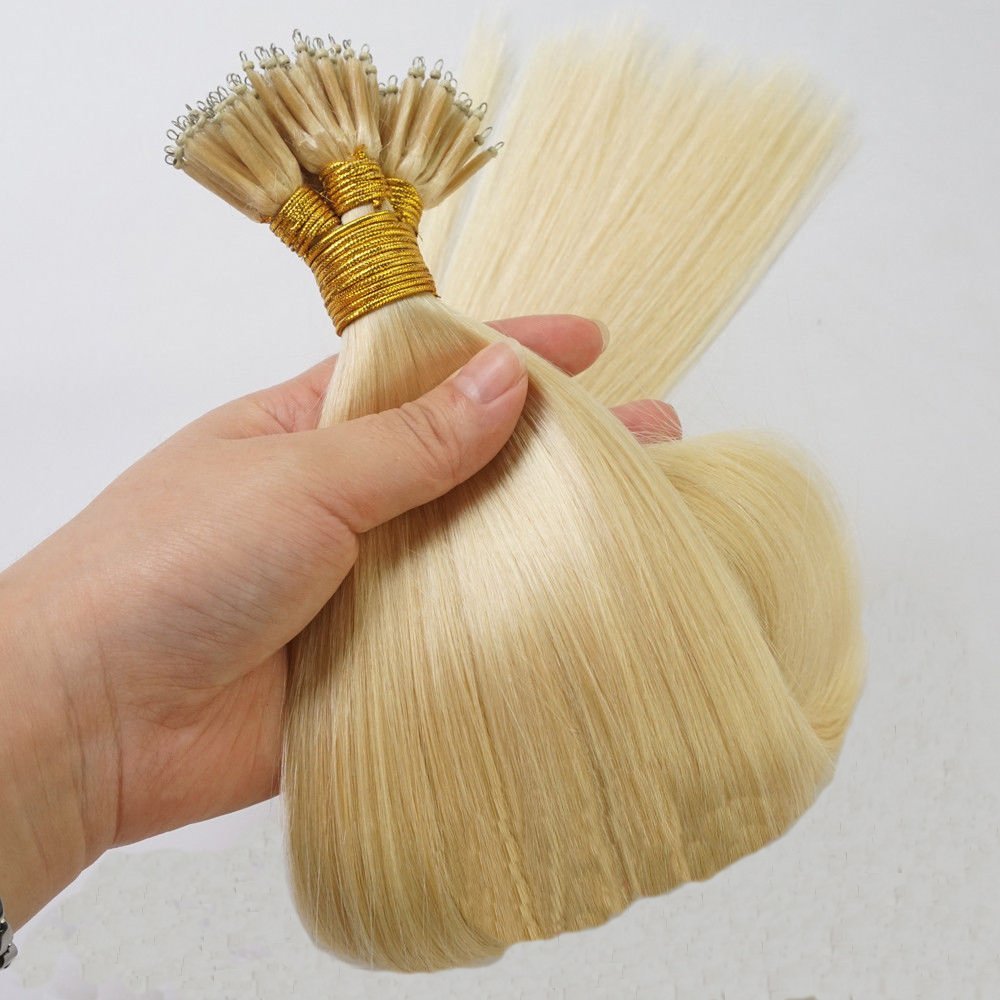 50 Strands Micro Nano Rings Hair Straight Double Drawn Remy Human Hair Extensions (20" 0.5g/s, 60 Platinum Blonde)