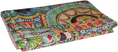 Miniatura 2 de V Vedant Designs Manta india hecha a mano de algodón Kantha Gudari (individual multicolor)
