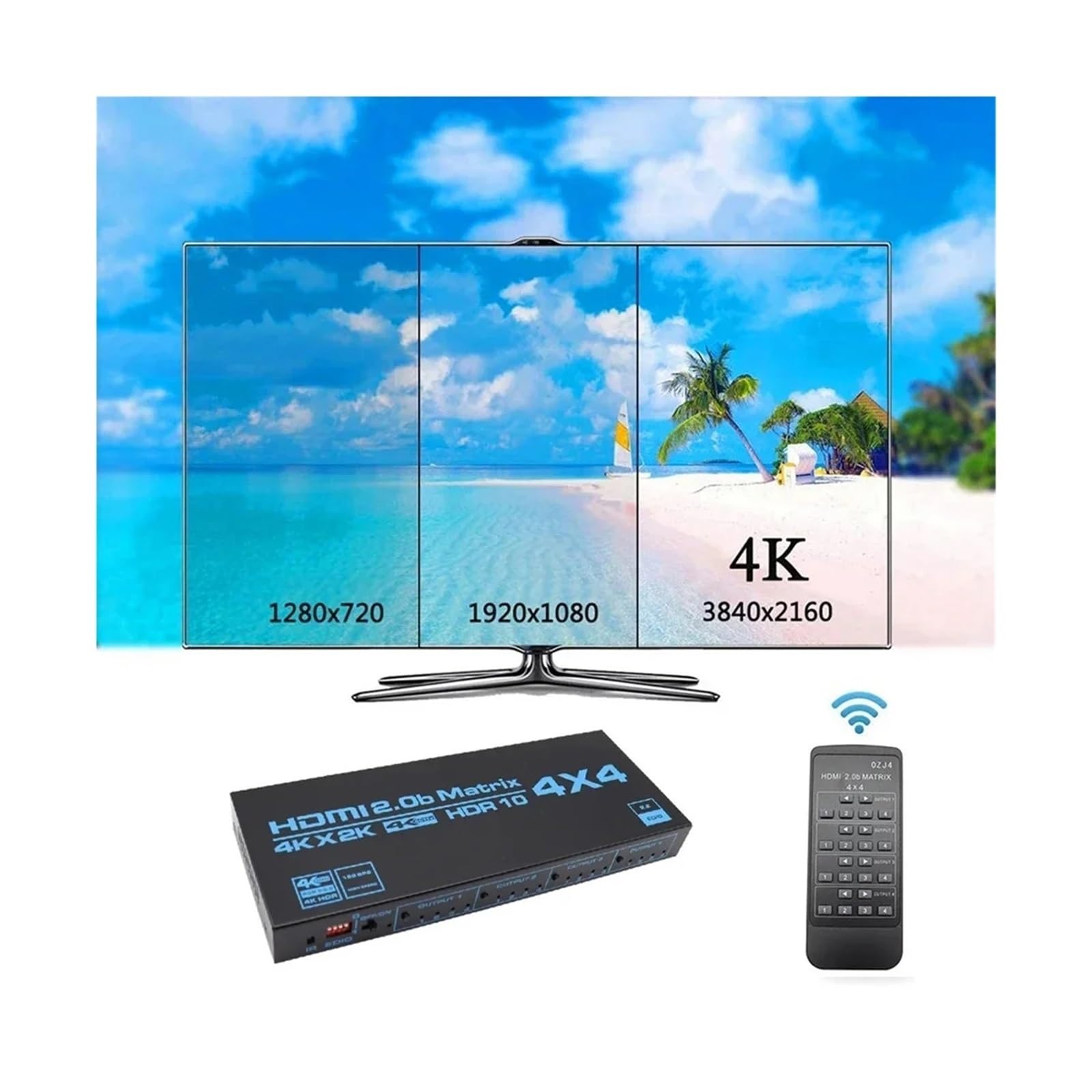 4x4-kompatibler Matrix Switch 4K HDR HDTV-kompatibler Matrix Switcher Splitter 4 In 4 Out Box HDCP 2.2 für Gaming-Streaming und Multi-Source-Aufnahme