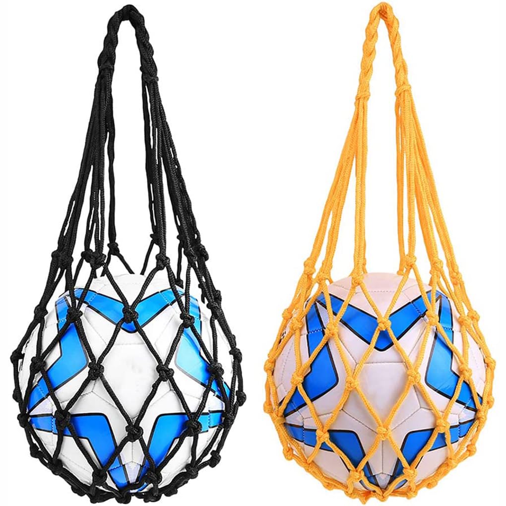 2 sacchetti a rete per palloni da calcio, riutilizzabili, per palestra, fitness, esercizi, borsa flessibile nera
