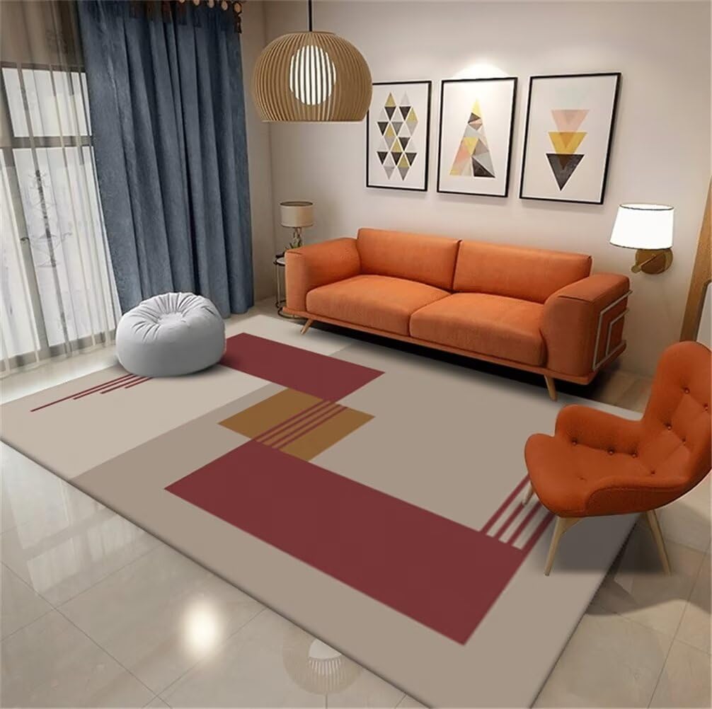 Tapis de chambre enfant et salon rouge géométrique 200x200cm résistant
