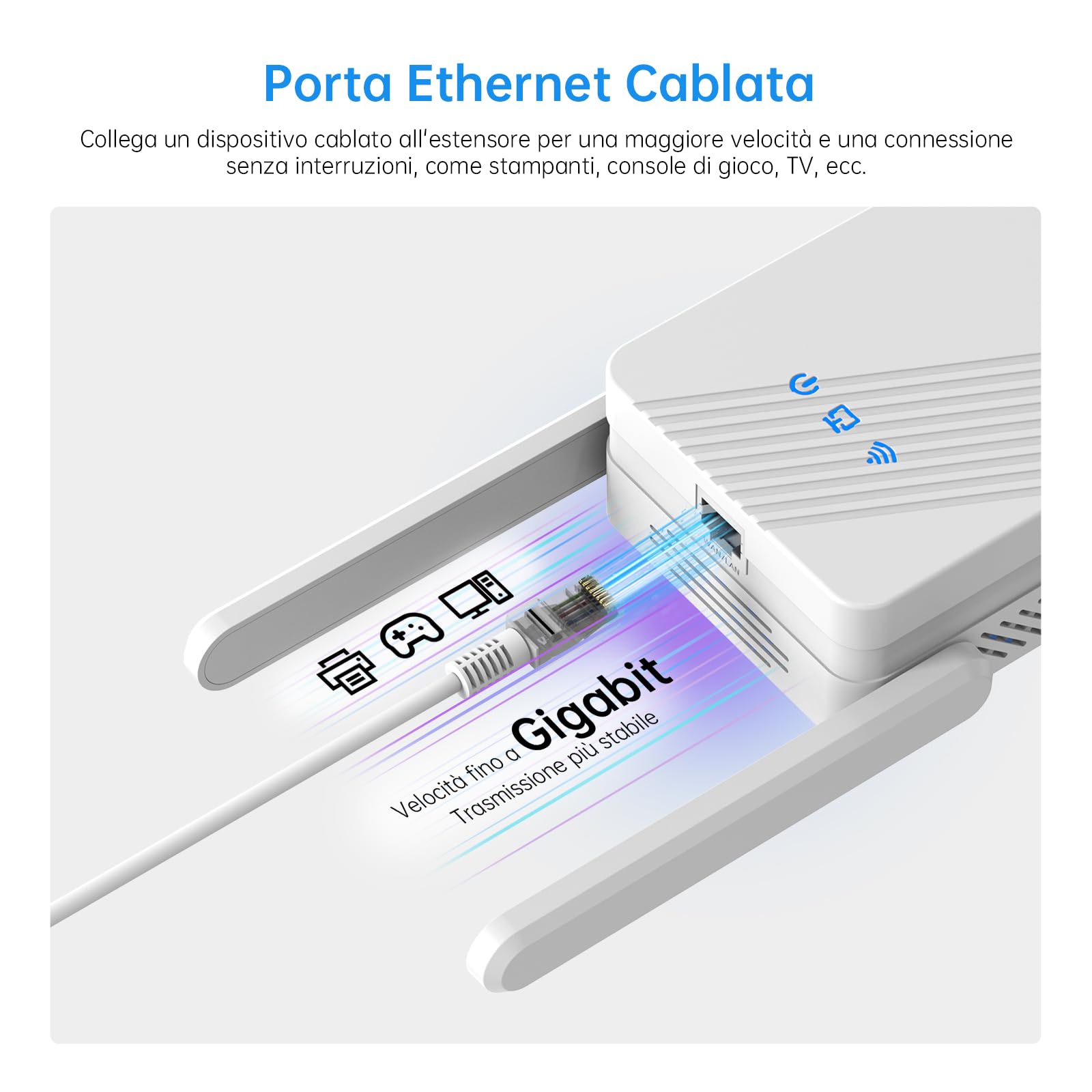 WiFi 7 Ripetitore Amplificatore,BE3600 WiFi Extender Potente per Casa | Dual Band 2,4/5Ghz, 4 Antenne Esterne, Supporta 3 Modalità, 1 LAN/WAN Porta Gigabit, 4K-QAM, 160 MHz, WPS,WPA3,Indicatore LED