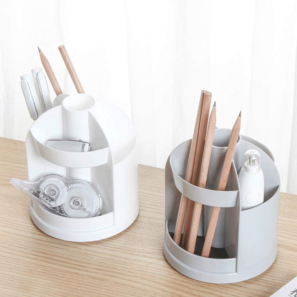 Portapenne Portapenne Girevole per scrivania, Portapenne in PP con Scomparti Multipli Portamatite Grigio, Bianco, Albicocca (Bianco)