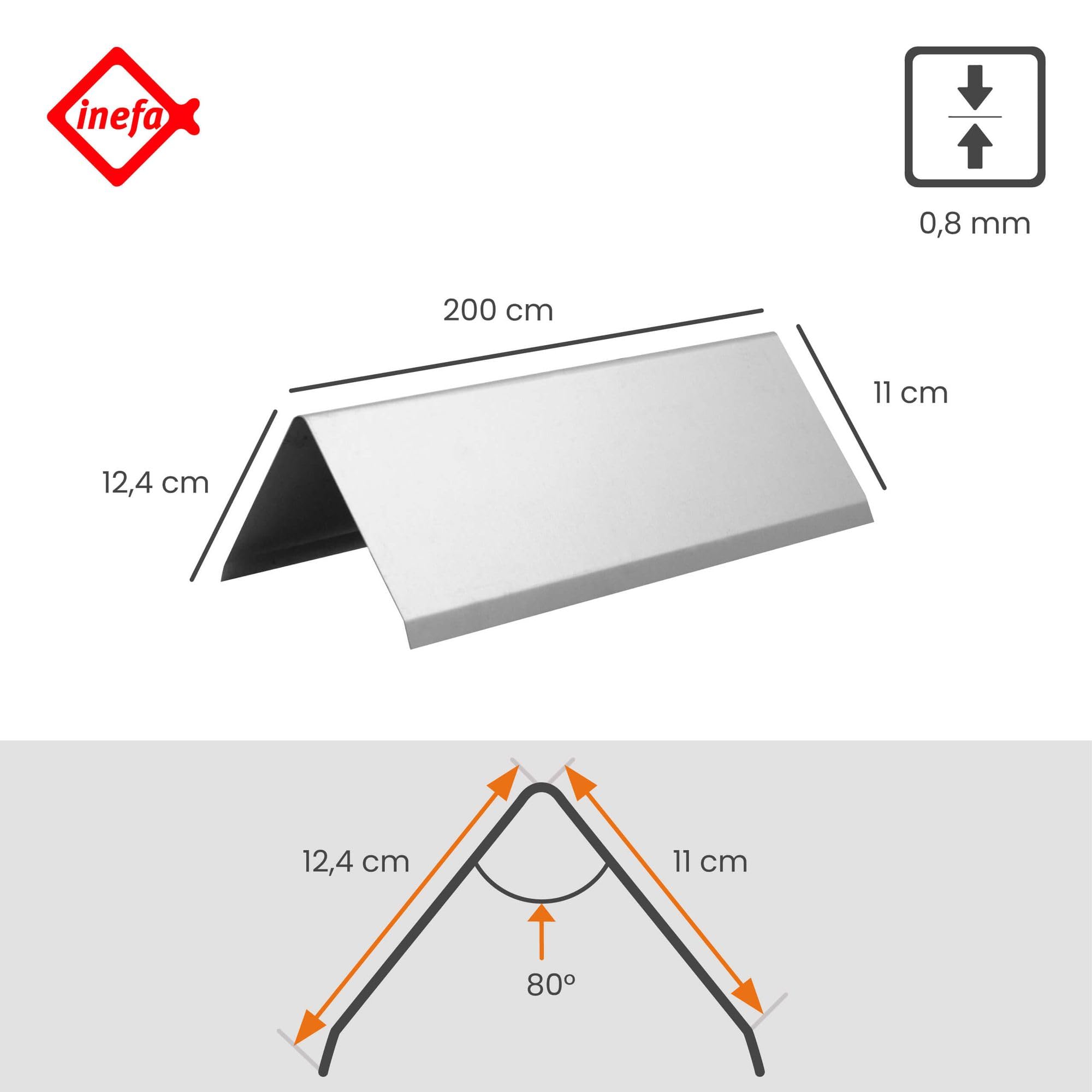 INEFA Foglio di colmo, angolo 80° Lamiera di alluminio per colmo su tetto, accessori per grondaie, Made in Germany 200 cm | alluminio