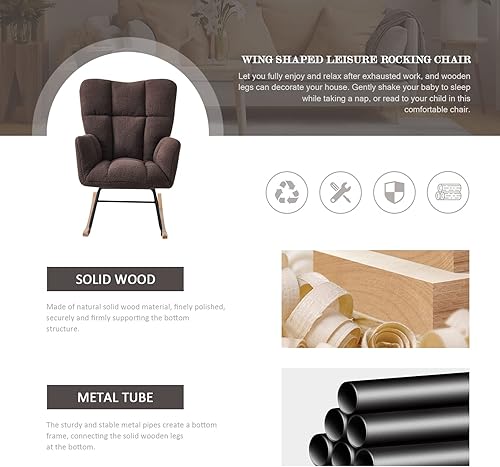 Miniatura 6 de Ugijei Mecedora para guardería, mecedora tapizada de peluche con respaldo alto, sillas modernas para guardería, sala de estar, dormitorio, oficinas