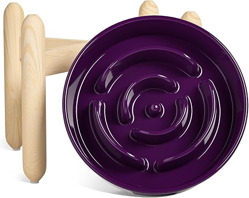 Vista 39 de LE TAUCI Cuencos de cerámica para perros de alimentación lenta, elevados para razas pequeñas, 6 pulgadas, azul, antideslizantes Vortex Blue+Soporte