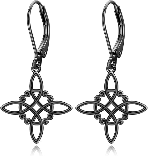 YAFEINI Pendientes de nudo de bruja de plata de ley, aretes colgantes de nudo de bruja, colgante de bruja pagana, joyería de cruz celta para mujeres