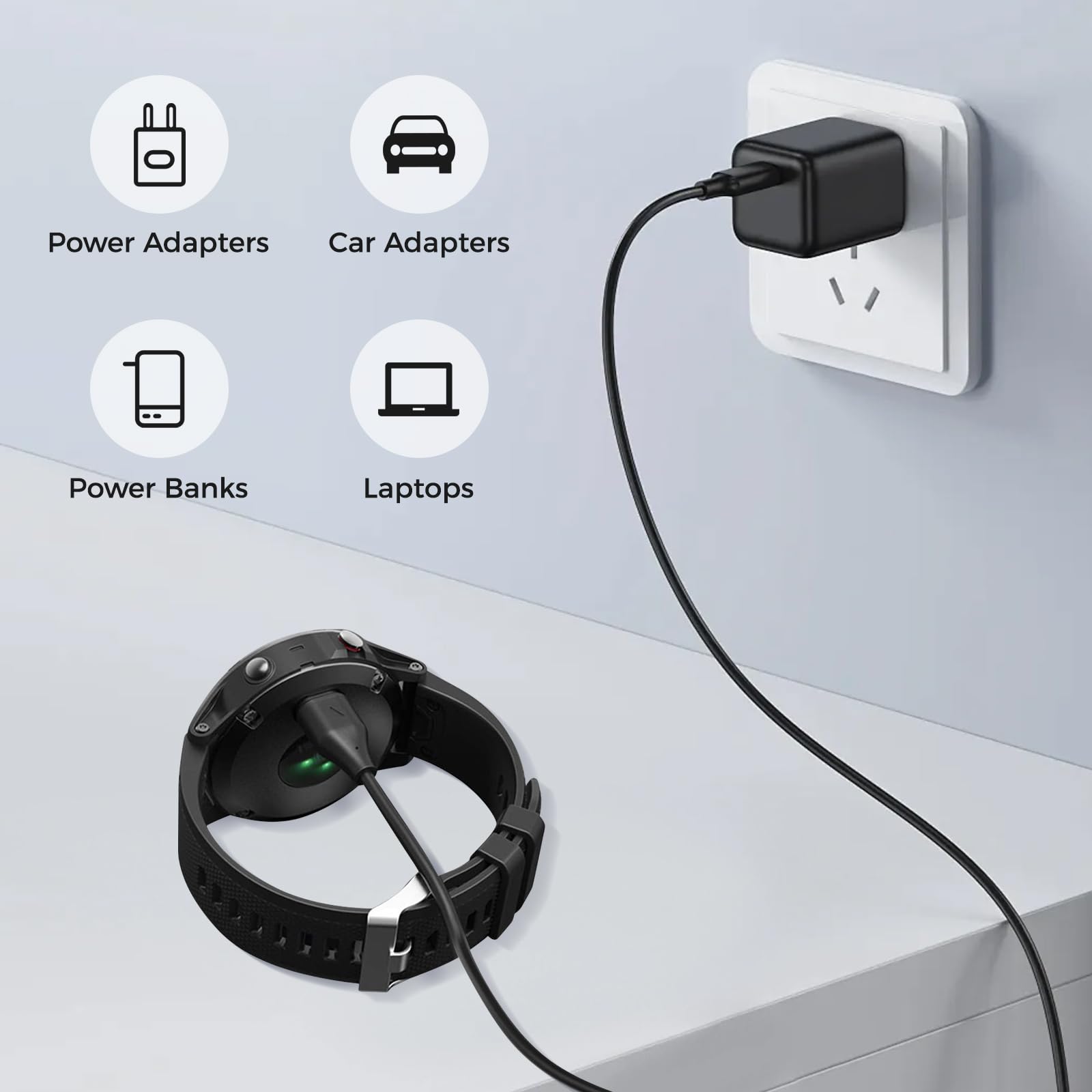 Set 2 Cavi Di Ricarica USB Per Garmin Fenix 7/6/5, Forerunner, Vivoactive, Instinct, Venu – Lunghezza 1m, Caricamento E Dati - 3