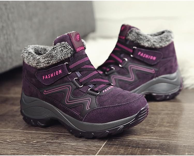 Women's Winter Thermal Villi Leather Platform Fashion High Top Boots Outdoor Walking Shoes Non-Slip Hiking Shoes