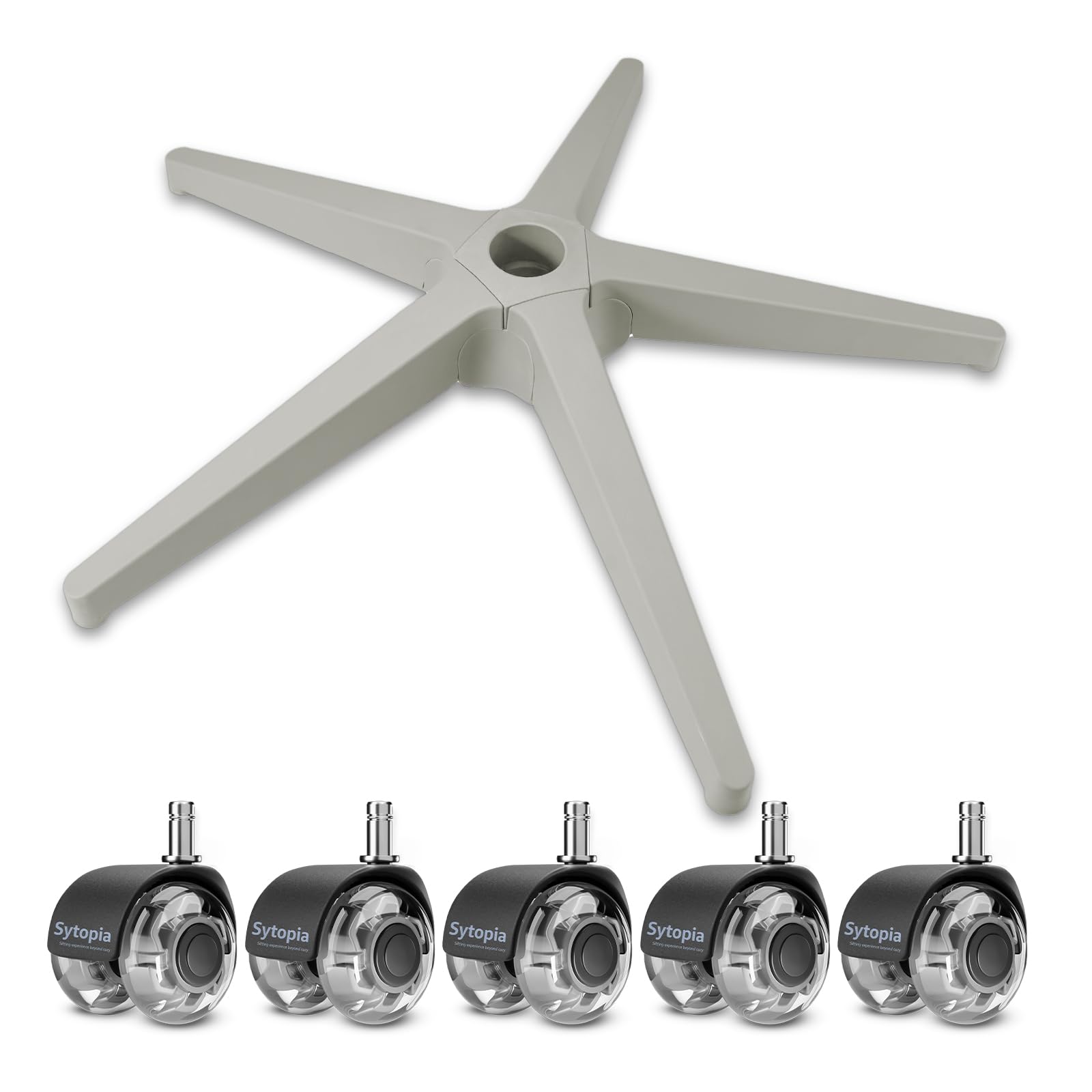 Sytopia Base di ricambio per sedia da ufficio da 71,1 cm, con ruote, set da 5, 1134 kg, resistente, ruote scorrevoli e silenziose, grigio