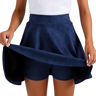 2026 Women's Suede Skirts,Basic Flared Casual Mini Pleated Suede A-line Skater Skirt with Shorts