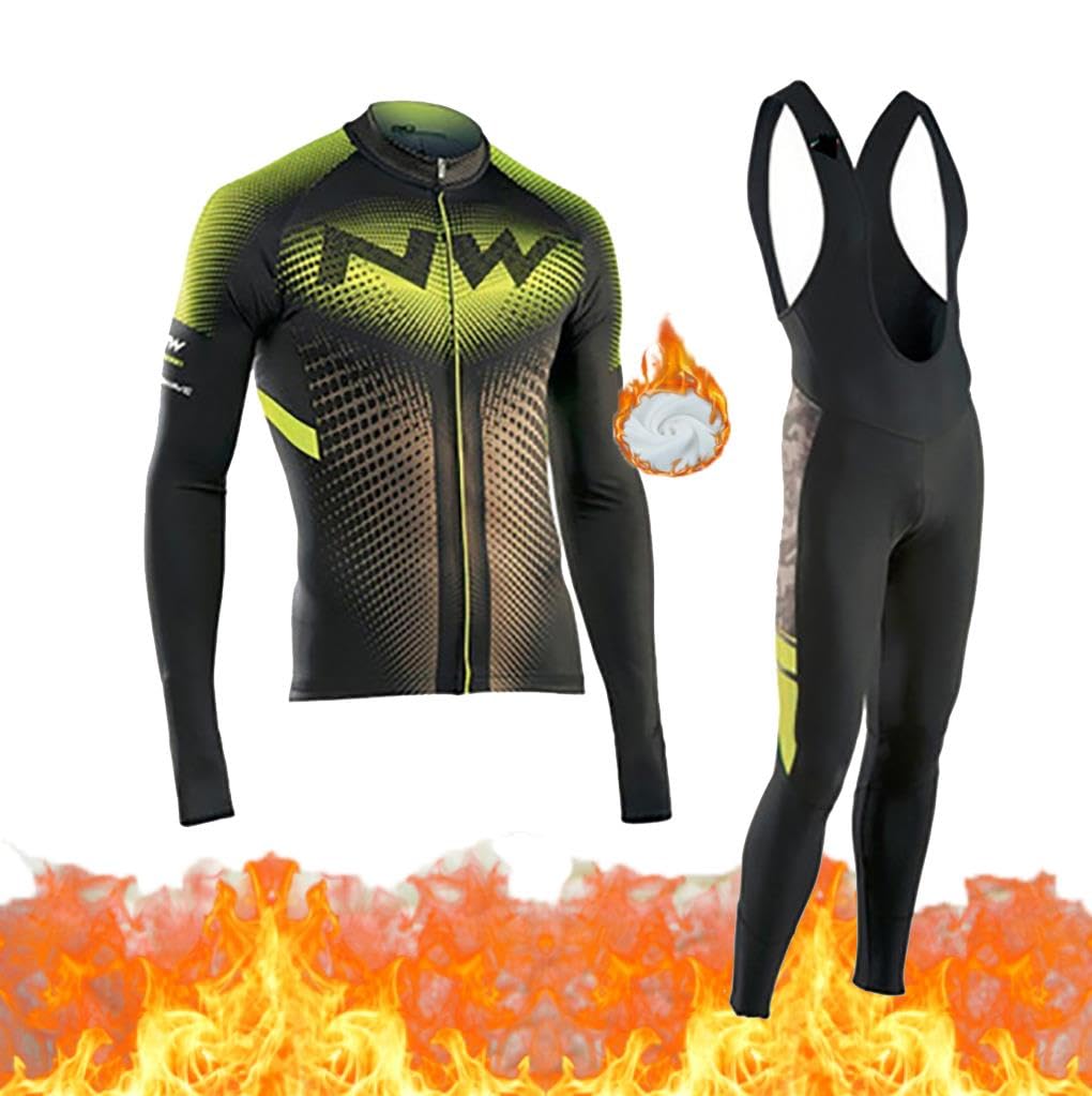 Moxilyn Conjunto Jersey De Ciclismo,Polar Térmico De Invierno Manga Larga,Ropa De Ciclismo,Top De Manga Larga y Pantalones Largos De Johns,Set De Ciclismo Caliente,Cálido ya prueba de viento